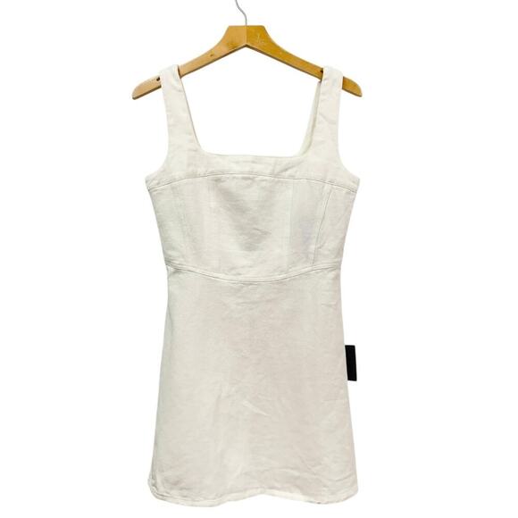 Lulus So Delighted Ivory Denim Corset Seam Mini Dress size Small NWT - Picture 2 of 5